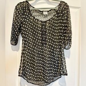 Love Squared mesh black bow blouse